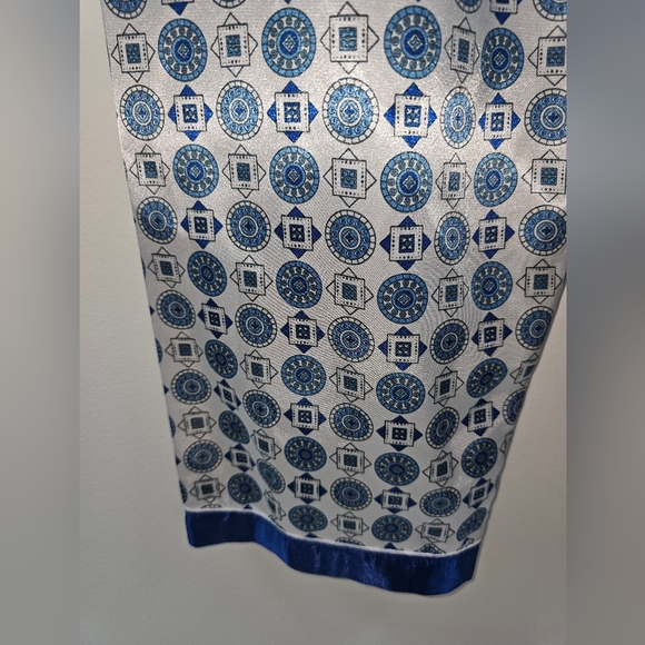 Vintage Graphic Geo Print Silk Pajamas Set Mens L Tile Print Blue Unisex EUC - Picture 9 of 12